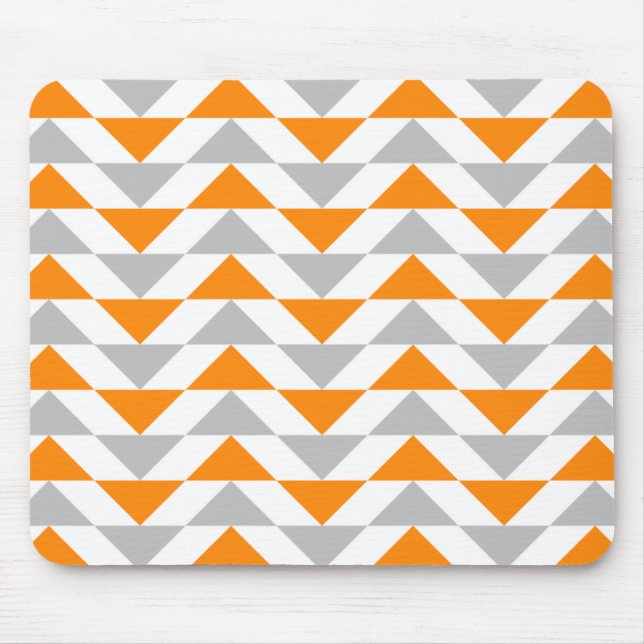 Geometric Triangles Orange Gray White Pattern Mouse Pad (Front)