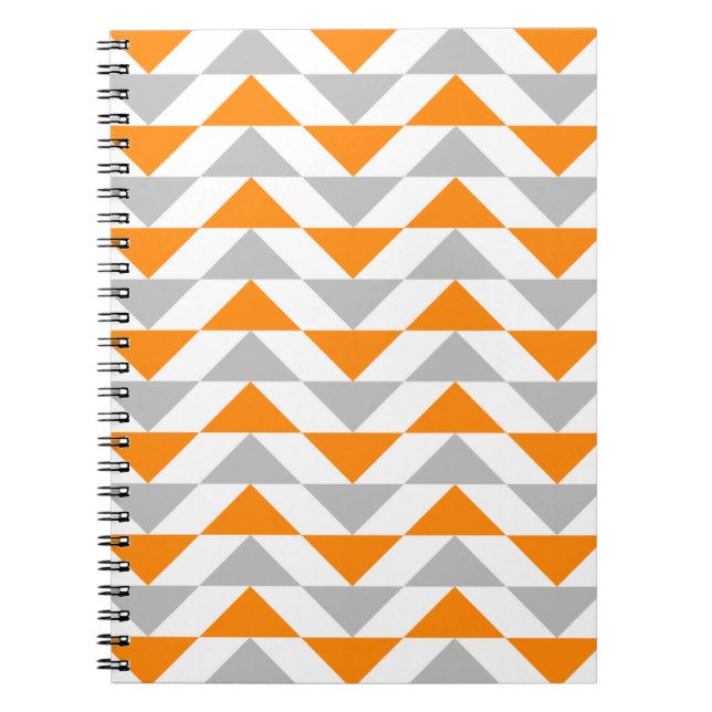 Geometric Triangles Orange Gray White Pattern Notebook (Front)