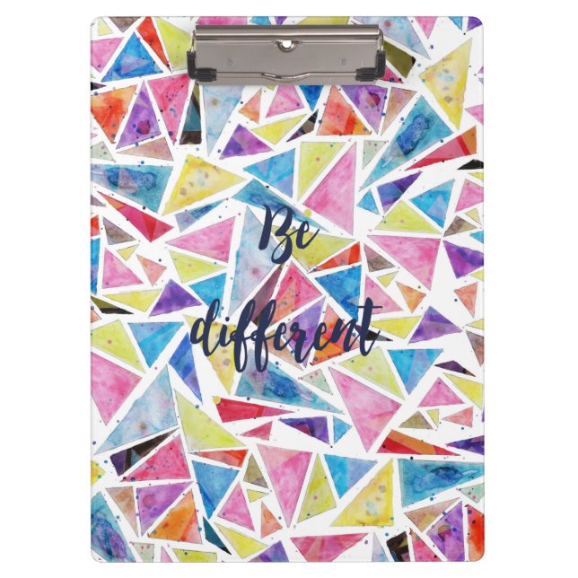 geometric triangles pattern “be different” quote clipboard (Front)