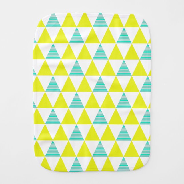 Geometric Triangles Pattern In Yellow White Aqua Burp Cloth (Front)