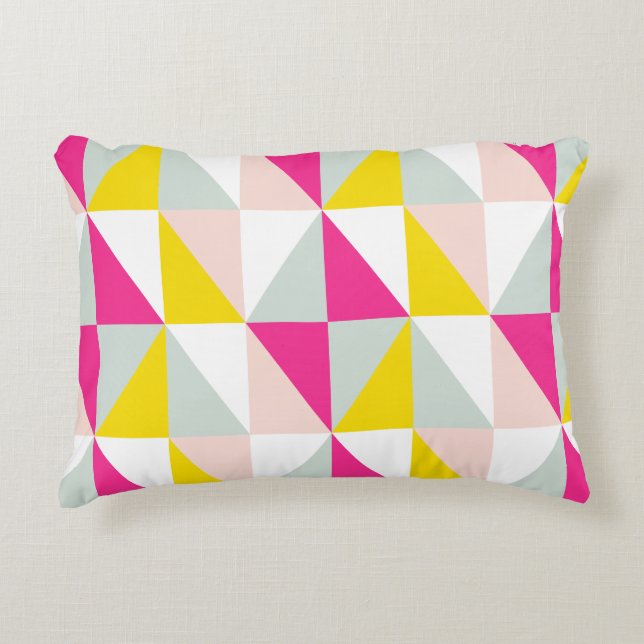 Geometric Triangles Pink And Yellow Pattern Accent Pillow (Front)