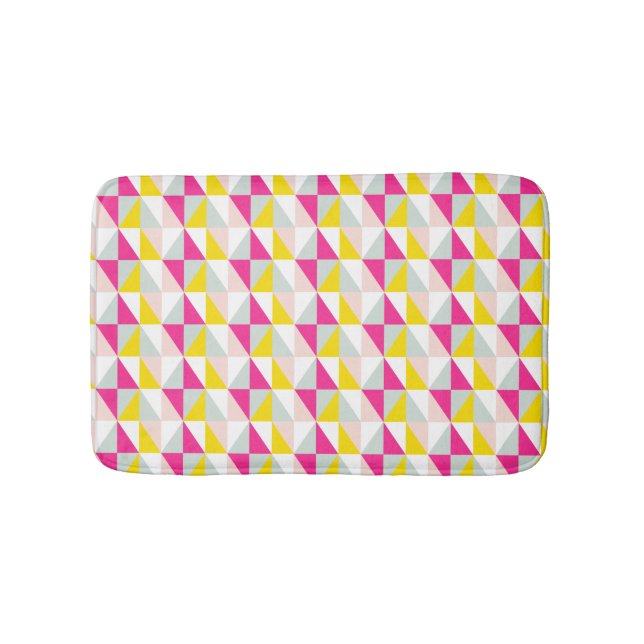 Geometric Triangles Pink And Yellow Pattern Bathroom Mat (Front)