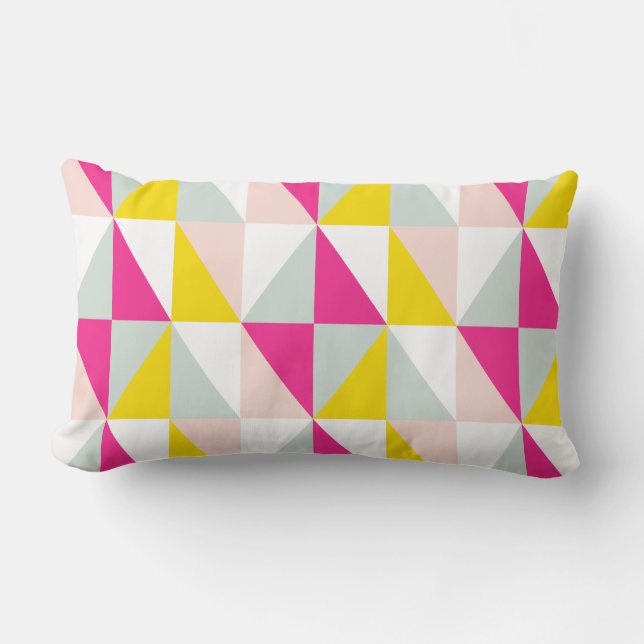 Geometric Triangles Pink And Yellow Pattern Lumbar Pillow (Front)