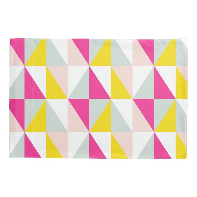 Geometric Triangles Pink And Yellow Pattern Pillowcase (Back)