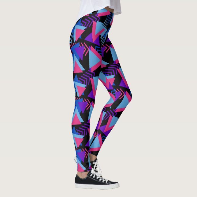 Geometric Triangles Pink Black Turquoise Blue Leggings (Right)