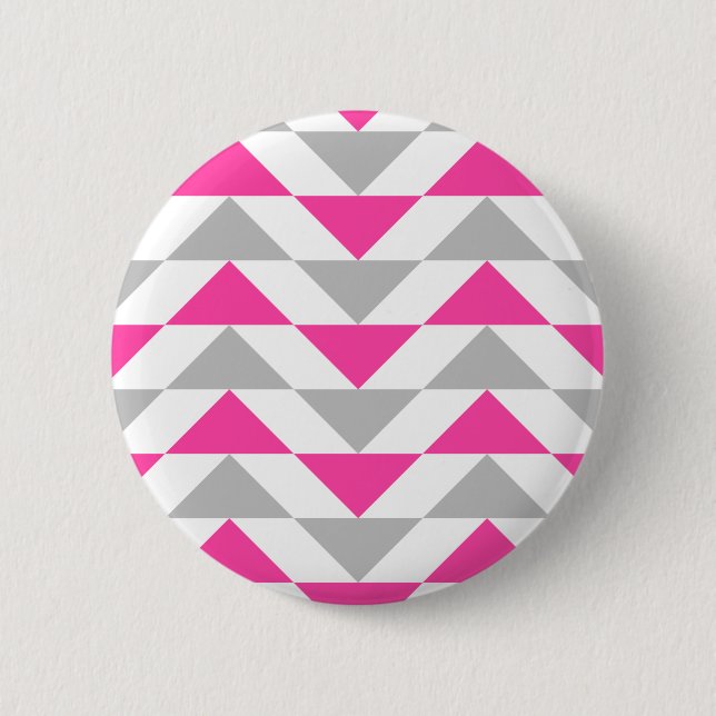 Geometric Triangles Pink Grey White Pattern Pinback Button (Front)