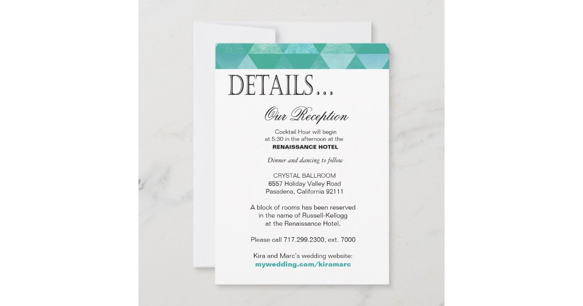 Geometric Triangles Reception Details | teal Invitation | Zazzle