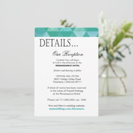 Geometric Triangles Reception Details | teal Invitation | Zazzle