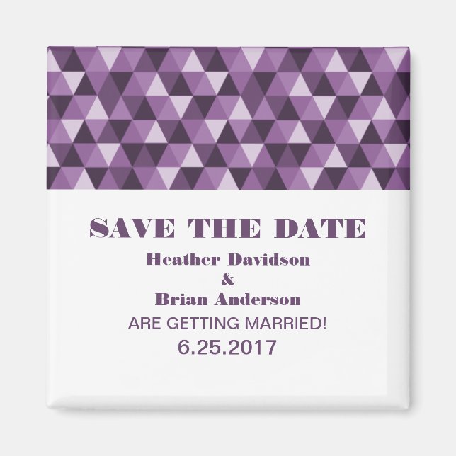 Geometric Triangles Save the Date Magnet, Purple Magnet (Front)