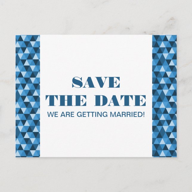 Geometric Triangles Save the Date Postcard, Blue Announcement Postcard (Front)