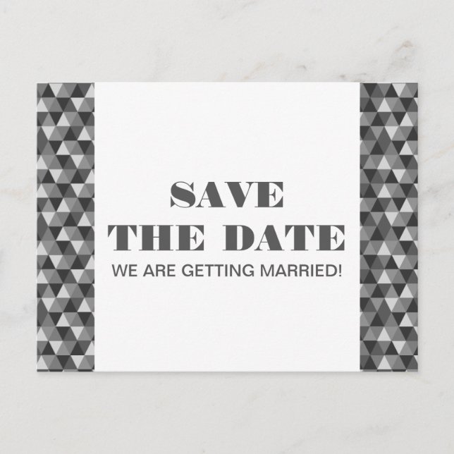 Geometric Triangles Save the Date Postcard, Gray Announcement Postcard (Front)
