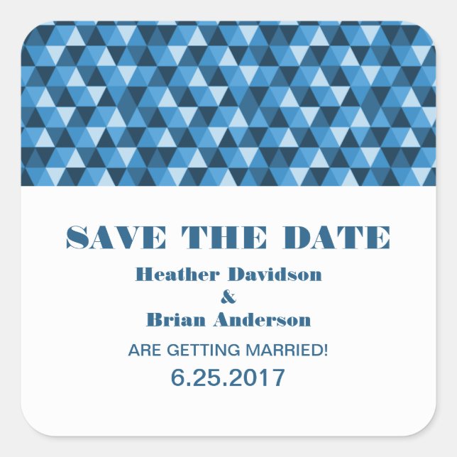Geometric Triangles Save the Date Stickers, Blue Square Sticker (Front)
