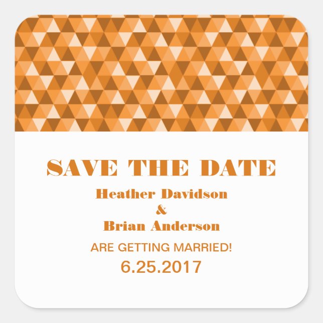 Geometric Triangles Save the Date Stickers, Orange Square Sticker (Front)