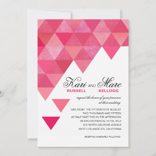 Geometric Triangles Wedding  fuschia hot pink Invitation