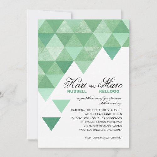 Geometric Triangles Wedding  mint green Invitation