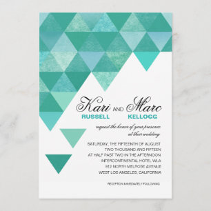 Geometric Triangles Wedding teal turquoise Invitation