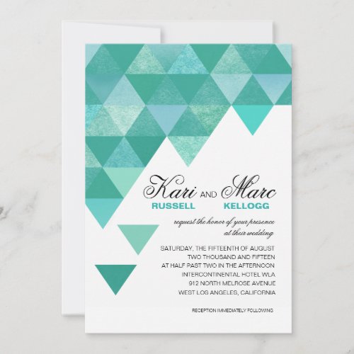 Geometric Triangles Wedding  teal turquoise Invitation