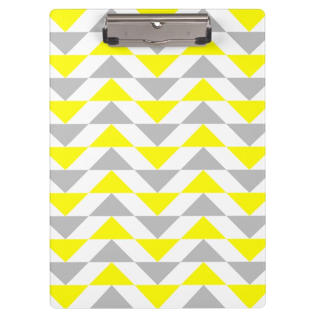 Geometric Triangles Yellow,  Gray, White Pattern Clipboard (Front)