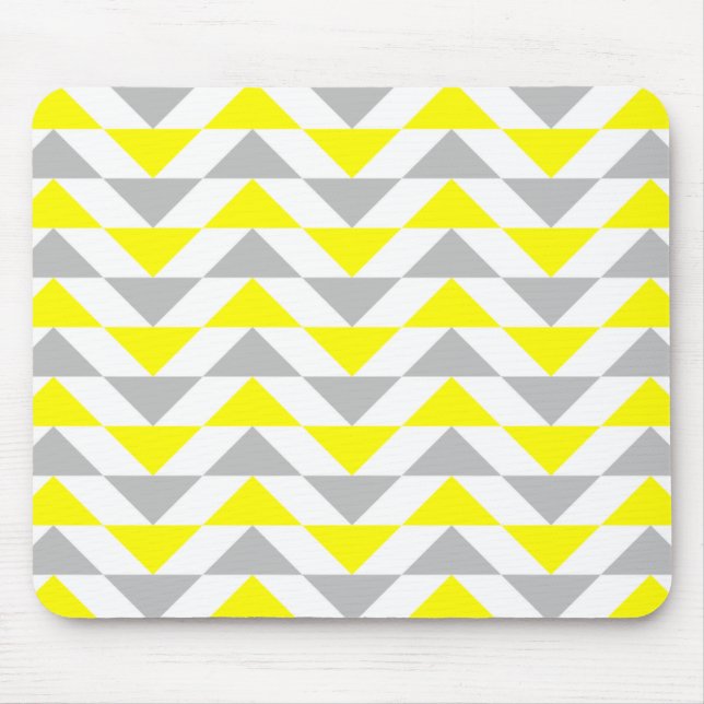 Geometric Triangles Yellow,  Gray, White Pattern Mouse Pad (Front)