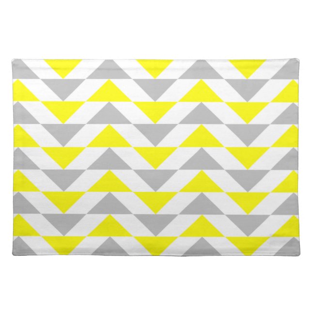 Geometric Triangles Yellow,  Gray, White Pattern Placemat (Front)