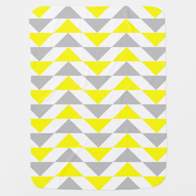 Geometric Triangles Yellow,  Gray, White Pattern Stroller Blanket (Front)