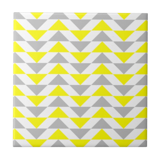 Geometric Triangles Yellow,  Gray, White Pattern Tile (Front)