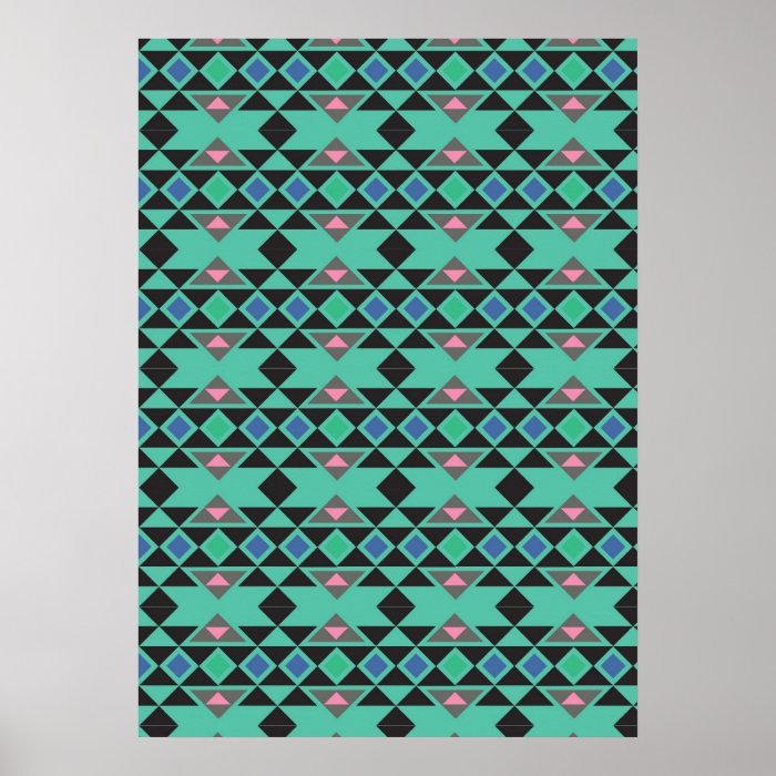 Geometric tribal aztec andes hipster teal pattern print