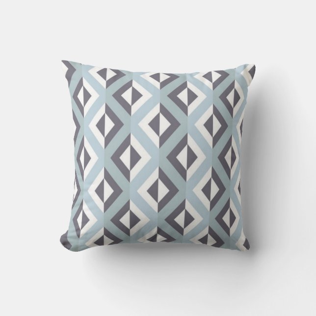 Geometric Tribal Diamond Pattern Blue Throw Pillow (Front)