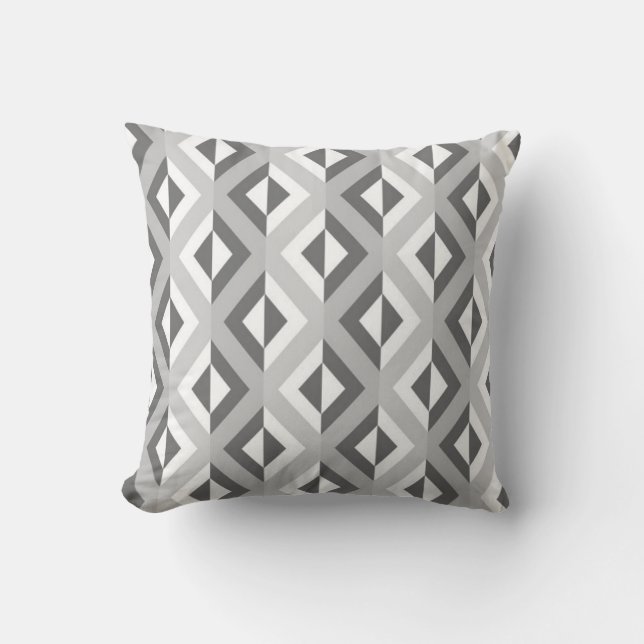 Geometric Tribal Diamond Pattern Grey Throw Pillow (Front)