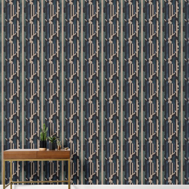 Geometric Tribal (Olive + Navy) Luxury Wallpaper (Hallway)
