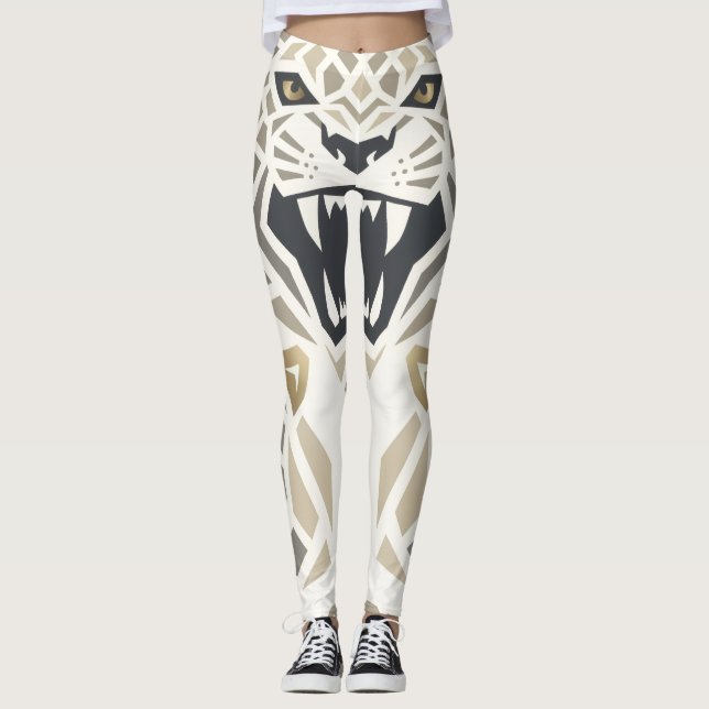 Geometric Tribal Tiger Leggings – Fierce Angular B (Front)