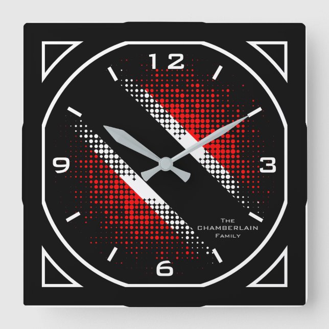 Geometric Trinidad and Tobago Dot Pattern Flag Square Wall Clock (Front)