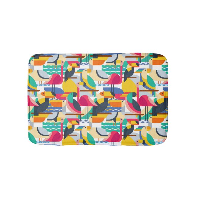 Geometric Tropical Birds Bathroom Mat (Front)