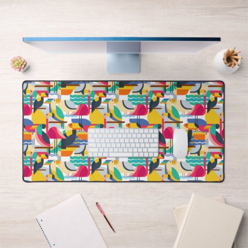 Geometric Tropical Birds Desk Mat