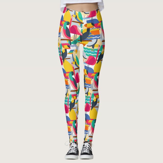 Geometric Tropical Birds Leggings (Front)