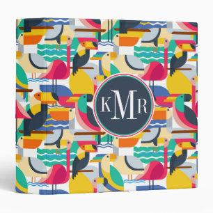 Geometric Tropical Birds   Monogram 3 Ring Binder