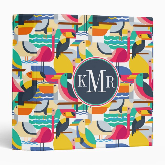 Geometric Tropical Birds | Monogram 3 Ring Binder (Front/Spine)