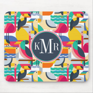 Geometric Tropical Birds   Monogram Mouse Pad