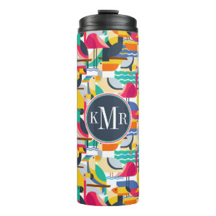 Geometric Tropical Birds   Monogram Thermal Tumbler