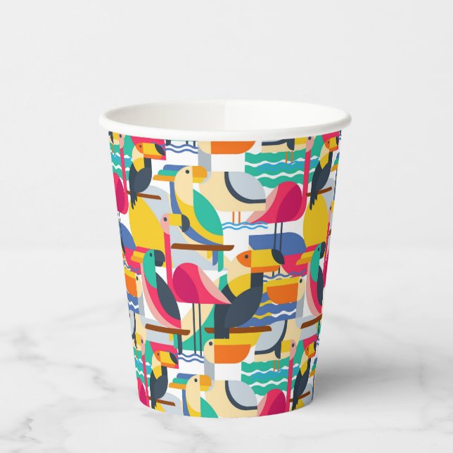 Geometric Tropical Birds Paper Cups (Left)