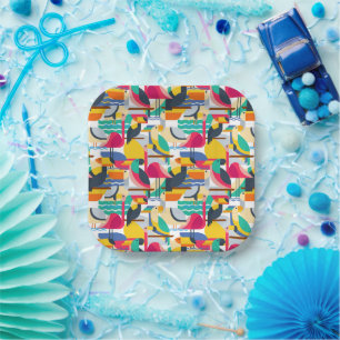 Geometric Tropical Birds Paper Plates