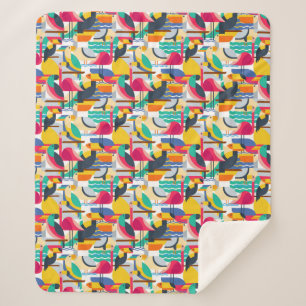 Geometric Tropical Birds Sherpa Blanket