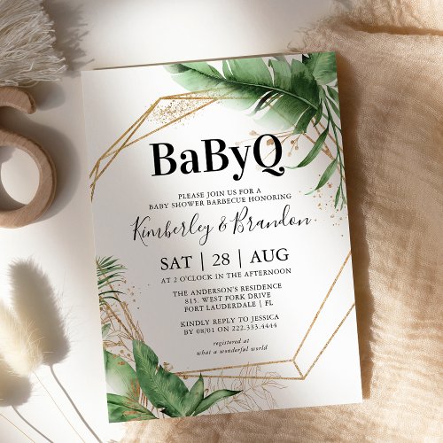 Geometric Tropical Botanical BBQ Baby Shower Invitation