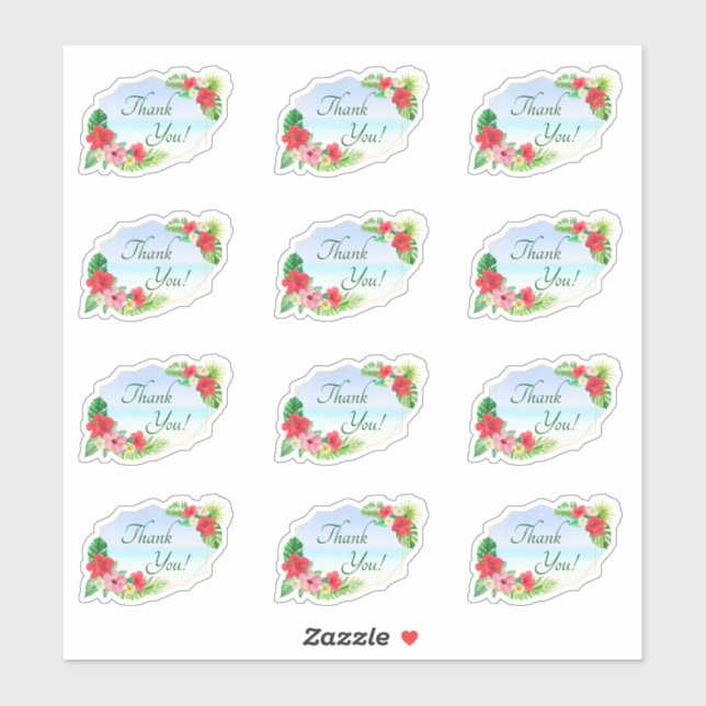 Geometric Tropical Floral  WeddingThank You Sticker (Sheet)