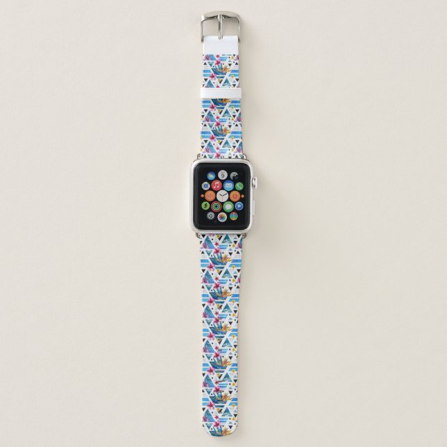 Geometric Tropical Flowers Pattern Apple Watch Band (Front)