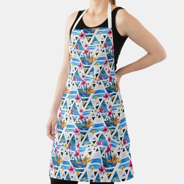 Geometric Tropical Flowers Pattern Apron (Insitu)