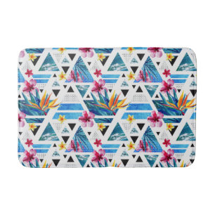 Geometric Tropical Flowers Pattern Bathroom Mat