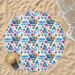 Geometric Tropical Flowers Pattern Beach Towel