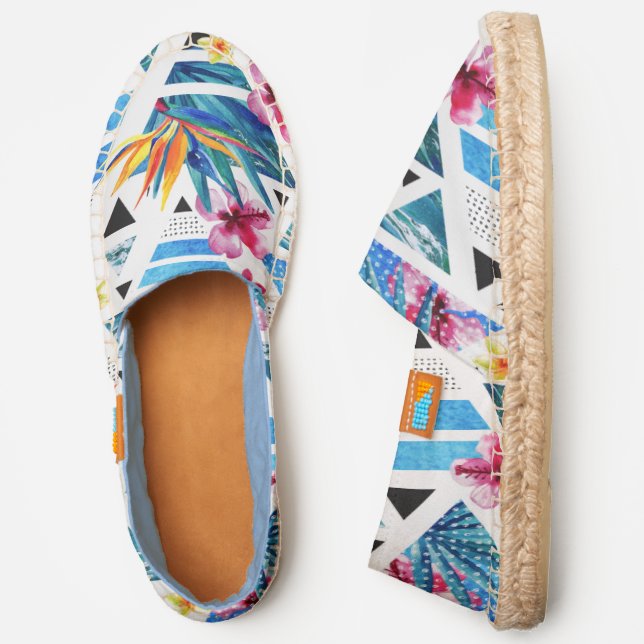 Geometric Tropical Flowers Pattern Espadrilles (Side)