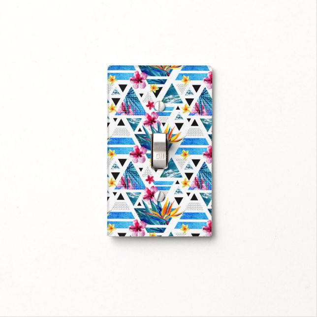 Geometric Tropical Flowers Pattern Light Switch Cover (In Situ)